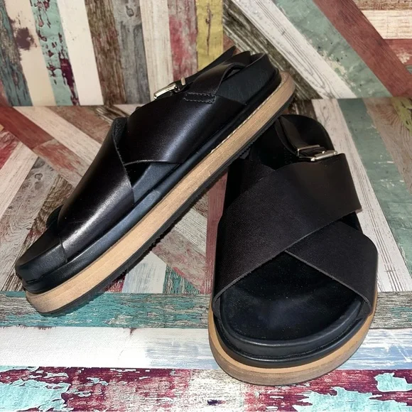 ALOHAS Marshmallow Black Leather Crossover Slingback Sandals - Picture 2 of 9